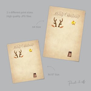 Reindeer Tree Footprint Foot Art Craft / First Merry Christmas Xmas Baby Toddler Kids / DIY Card Gift Memory Keepsake / Print It Off 0634