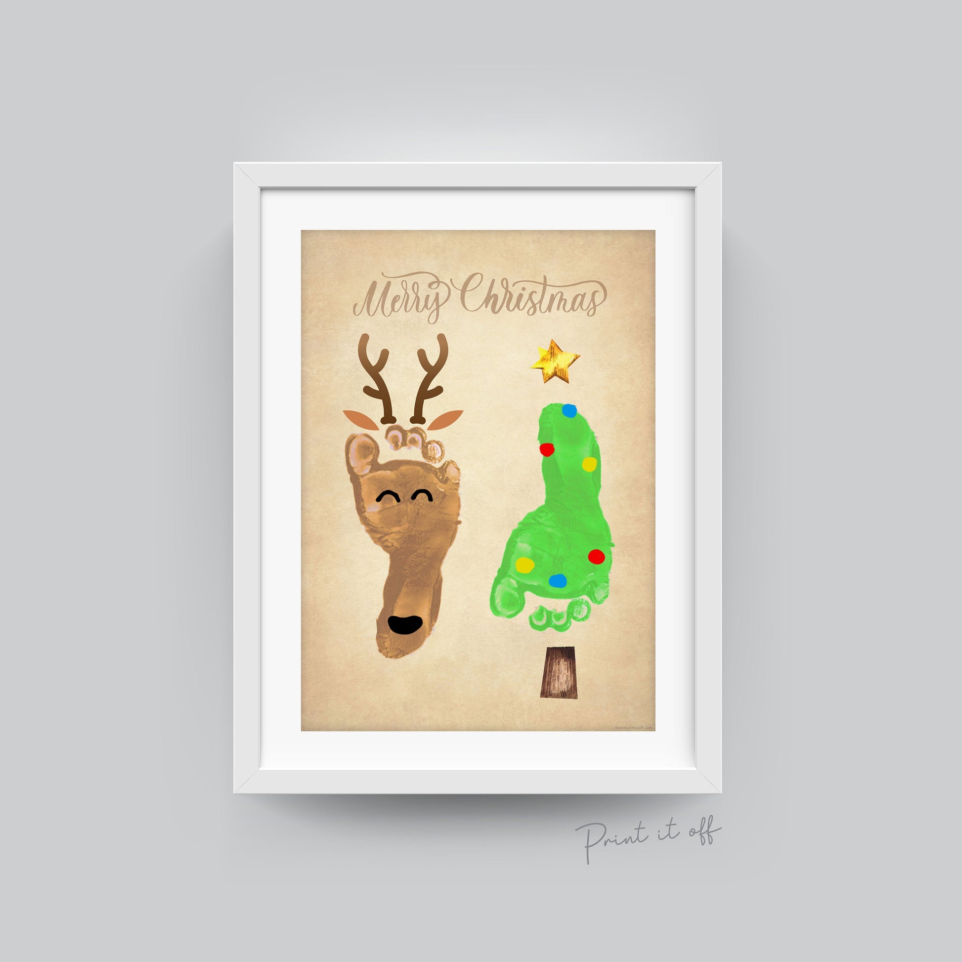 Reindeer Tree Footprint Foot Art Craft / First Merry Christmas Xmas Baby Toddler Kids / DIY Card Gift Memory Keepsake / Print It Off 0634