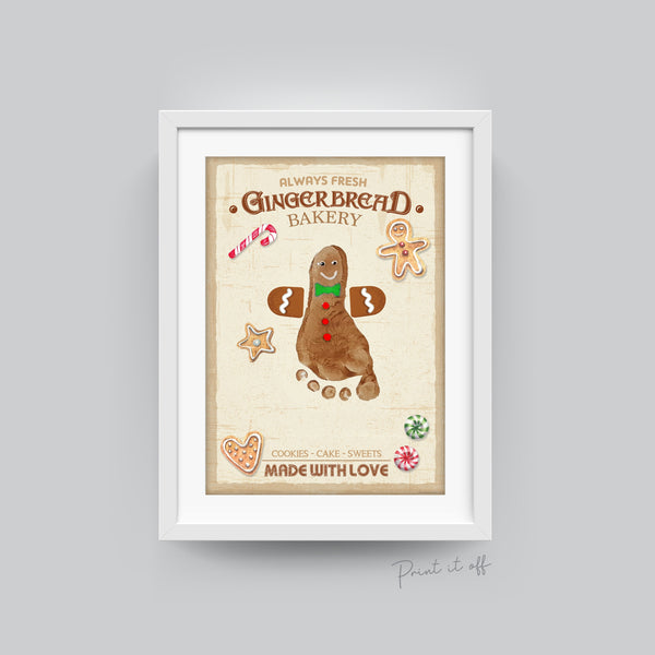 Gingerbread Man Bakery Sign Footprint Handprint Art Craft / First Christmas Xmas Baby Kids DIY Card Gift / Print It Off