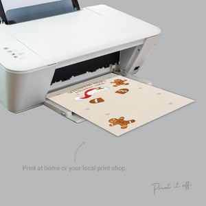 Gingerbread Man Kisses Christmas Wishes Footprint Handprint Art Craft / First Xmas Baby Kids DIY Card Memory Gift / Print It Off 0663