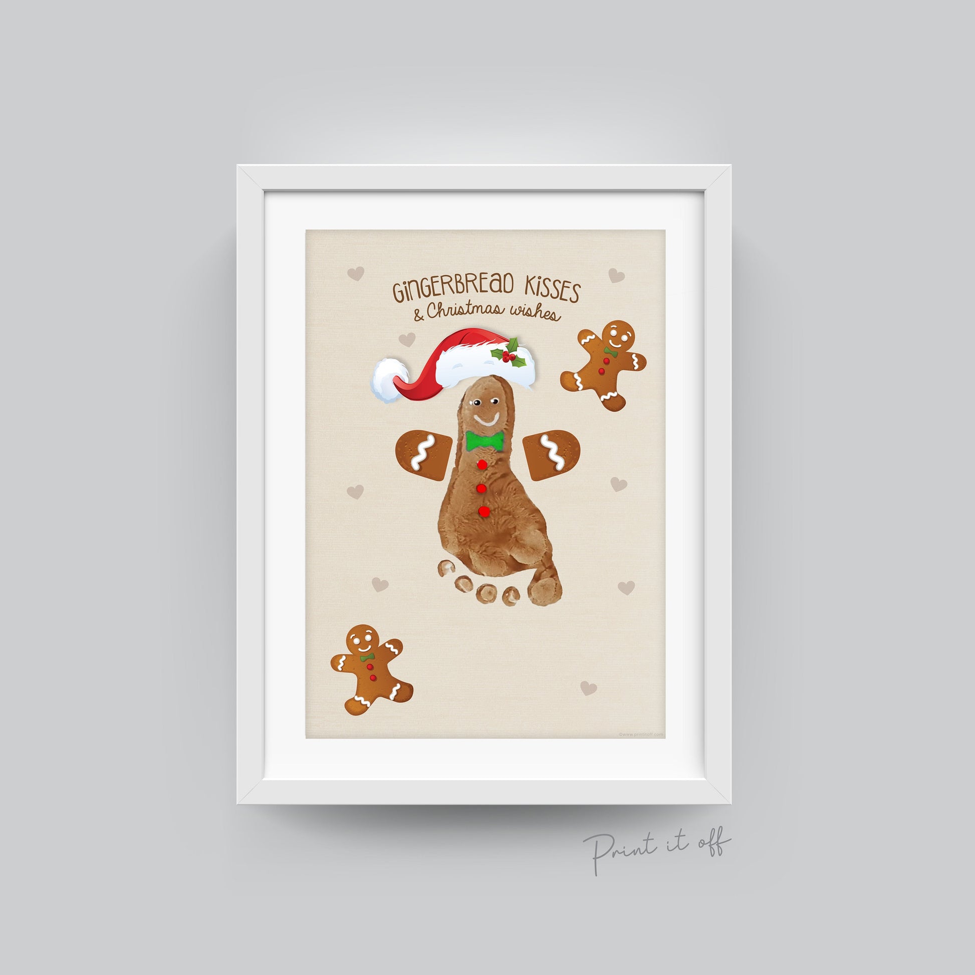 Gingerbread Man Kisses Christmas Wishes Footprint Handprint Art Craft / First Xmas Baby Kids DIY Card Memory Gift / Print It Off 0663