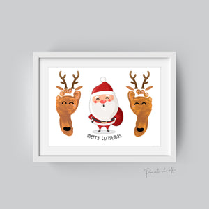 Santa and Reindeer Footprint Art Craft Activity Merry Christmas Baby Kids Feet Print It Off 0670