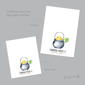 Handprint St Patrick&#39;s Day Craft Art / Rainbow Kisses & Shamrock Wishes / DIY Card Baby Kids Hand Printable / Print it Off