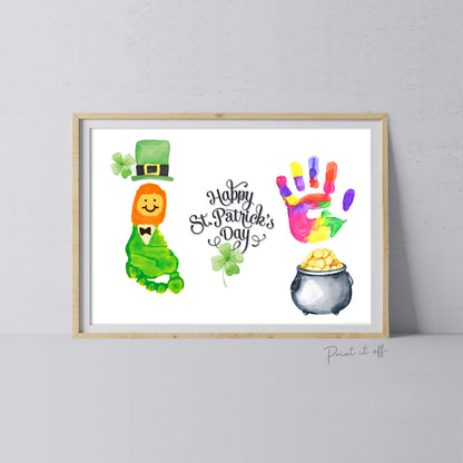 Happy St Patrick&#39;s Handprint Footprint Craft Art / Rainbow Leprechaun Gold Shamrock / DIY Card Baby Kids Hand Foot / Print it Off