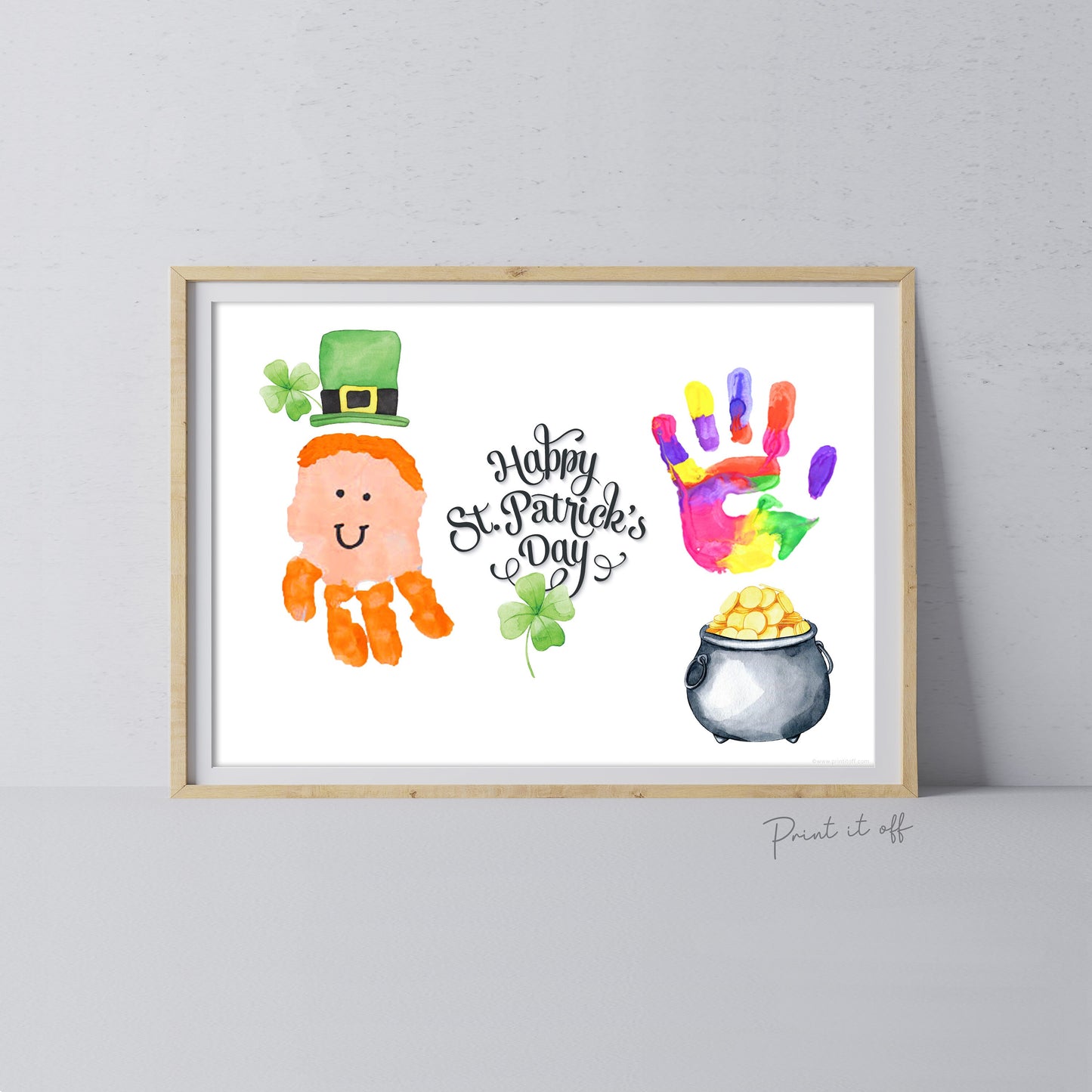 Happy St Patrick&#39;s Handprint Footprint Craft Art / Rainbow Leprechaun Gold Shamrock / DIY Card Baby Kids Hand Foot / Print it Off