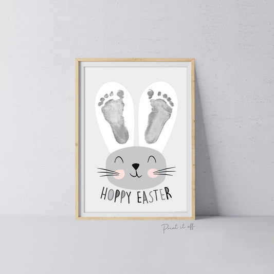 Hoppy Easter / Footprint Handprint Art  / Cute Bunny Feet / Happy Easter / Kids Baby Toddler / Keepsake Craft DIY Card Print it off