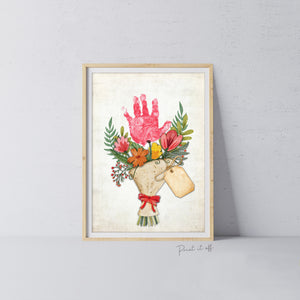 Handprint Footprint Craft Art / Flower Bunch / Mom Mum Mothers Day / Kids Baby Toddler Child / Activity Gift Card DIY / Print it off
