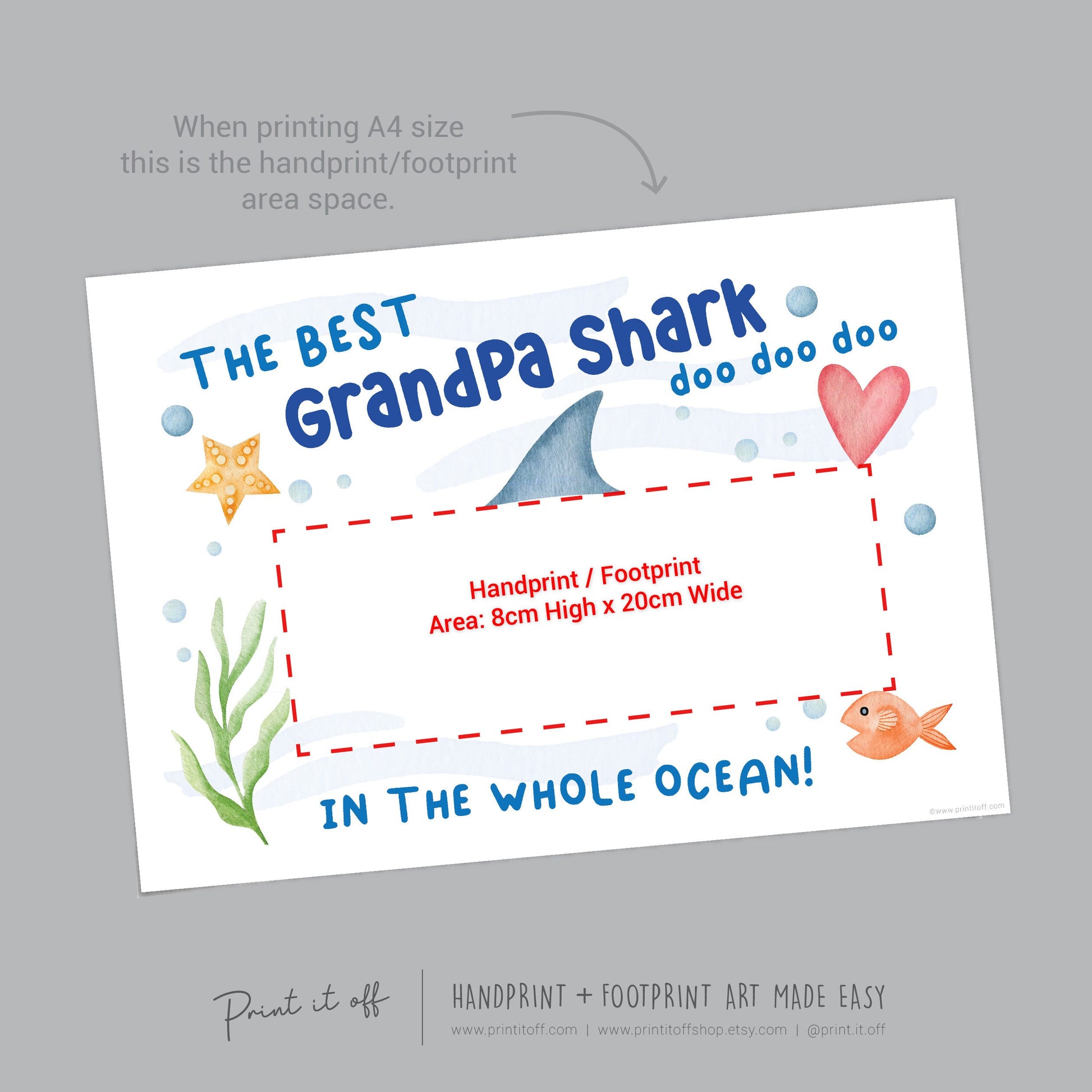 Best Grandpa Shark / Footprint Handprint Art Craft Father's Day Birthday / Kids Baby Toddler / Keepsake Gift Card / PRINT IT OFF 0739