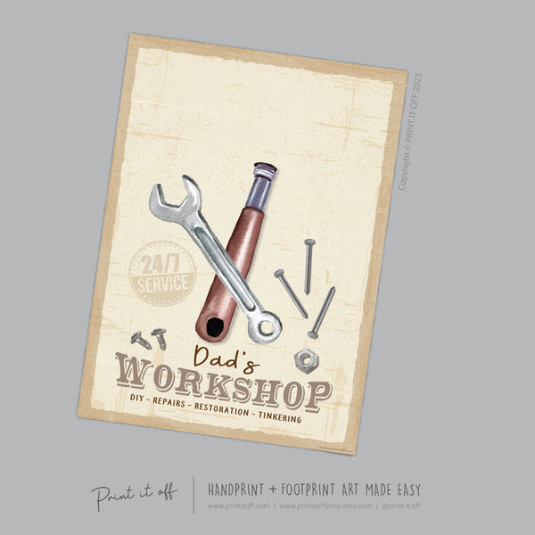 Dad&#39;s Workshop Sign Footprint Foot Art Craft / Father&#39;s Day Birthday Dad / Kids Baby Toddler / Keepsake Craft DIY Print