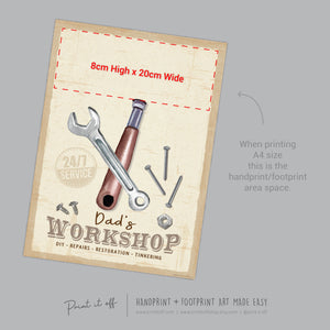 Dad&#39;s Workshop Sign Footprint Foot Art Craft / Father&#39;s Day Birthday Dad / Kids Baby Toddler / Keepsake Craft DIY Print