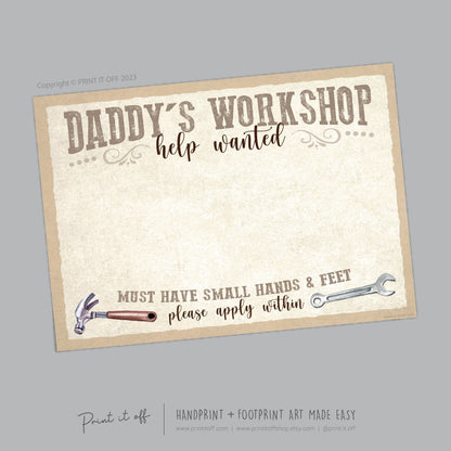 Daddy&#39;s Workshop Sign Footprint Handprint Foot Hand Art Craft / Father&#39;s Day Birthday Dad / Kids Baby Toddler DIY Print It Off 0745