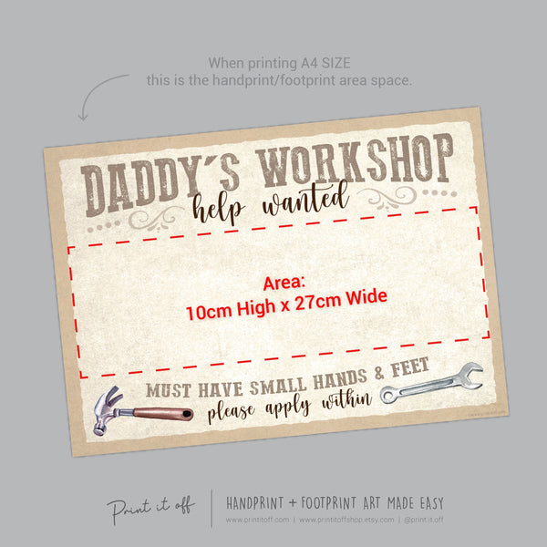 Daddy&#39;s Workshop Sign Footprint Handprint Foot Hand Art Craft / Father&#39;s Day Birthday Dad / Kids Baby Toddler DIY Print It Off