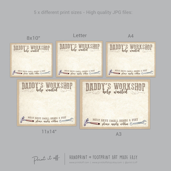 Daddy&#39;s Workshop Sign Footprint Handprint Foot Hand Art Craft / Father&#39;s Day Birthday Dad / Kids Baby Toddler DIY Print It Off