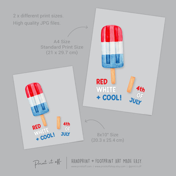 4th of July Independence Day / Footprint Handprint Craft Art / USA America / Kids Baby Toddler Keepsake Memory Card / Print It Off