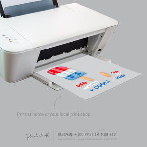 4th of July Independence Day / Footprint Handprint Craft Art / USA America / Kids Baby Toddler Keepsake Memory Card / Print It Off