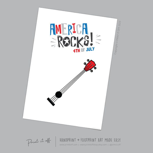 America Rocks Guitar Handprint Craft Art / 4th of July Independence Day USA / Kids Baby Toddler / Keepsake Card / Print It Off