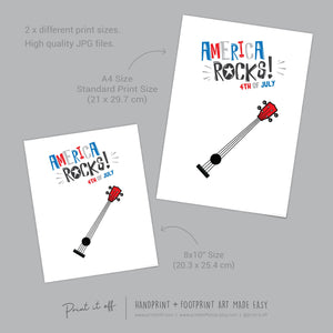 America Rocks Guitar Handprint Craft Art / 4th of July Independence Day USA / Kids Baby Toddler / Keepsake Card / Print It Off