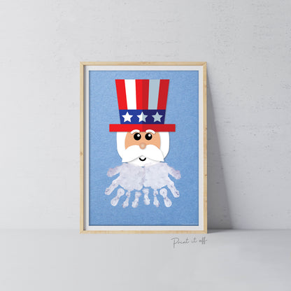 Uncle Sam Handprint Art / Craft Activity Card / Happy 4th of July Independence Day USA America / Child Kids Baby Toddler / Print It Off