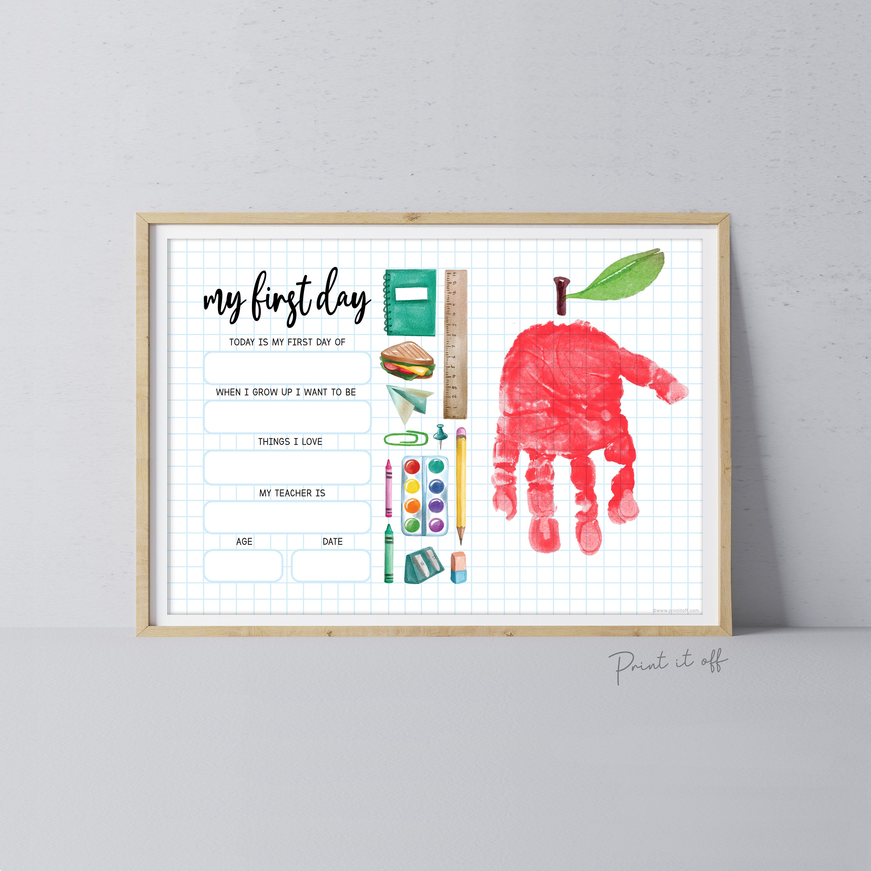 My 1st First Day School - Handprint Art Craft - PRINTABLE