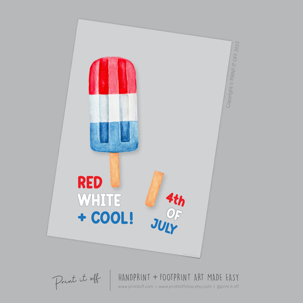 4th of July Independence Day / Footprint Handprint Craft Art / USA America / Kids Baby Toddler Keepsake Memory Card / Print It Off