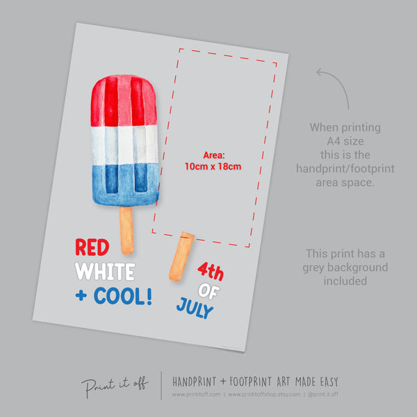 4th of July Independence Day / Footprint Handprint Craft Art / USA America / Kids Baby Toddler Keepsake Memory Card / Print It Off