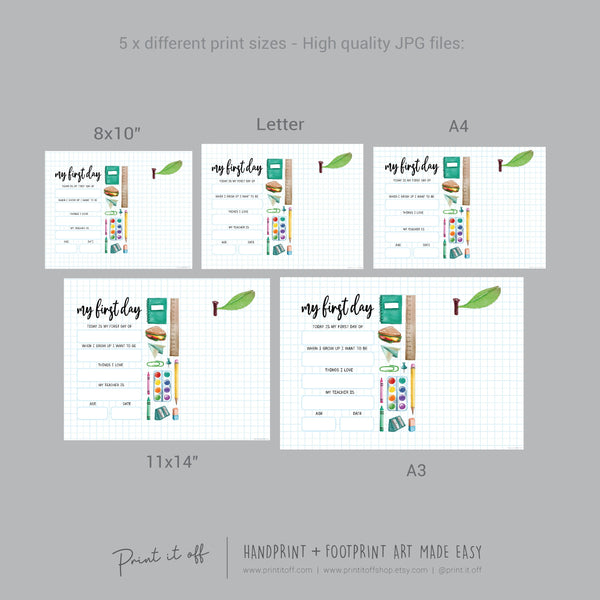 My 1st First Day School / Kindergarten Pre-K Daycare Pre-School / Handprint DIY Art Craft / Kids Child / Template Teacher / Board Sign Memory Keepsake Milestone / Print it Off