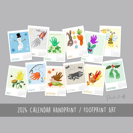 2024 Handprint Footprint Calendar Art Craft / DIY Gift Child Baby Kids Toddler Activity Memory Keepsake / Print It Off 0760