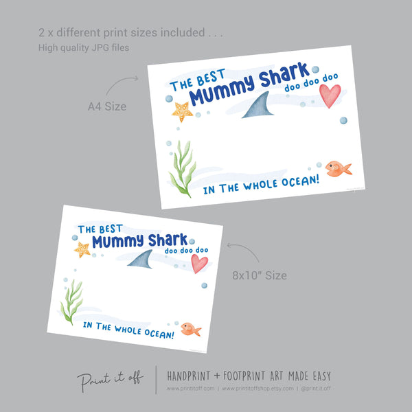 Best Mummy Shark / Footprint Handprint Art Craft Mum Mother&#39;s Day Birthday / Kids Baby Toddler / Keepsake Gift Card / PRINT IT OFF