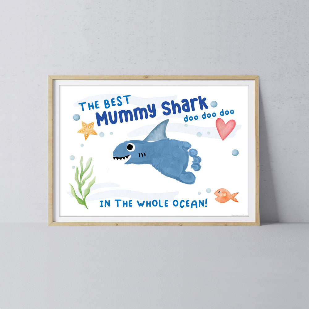 Best Mummy Shark / Footprint Handprint Art Craft Mum Mother&#39;s Day Birthday / Kids Baby Toddler / Keepsake Gift Card / PRINT IT OFF