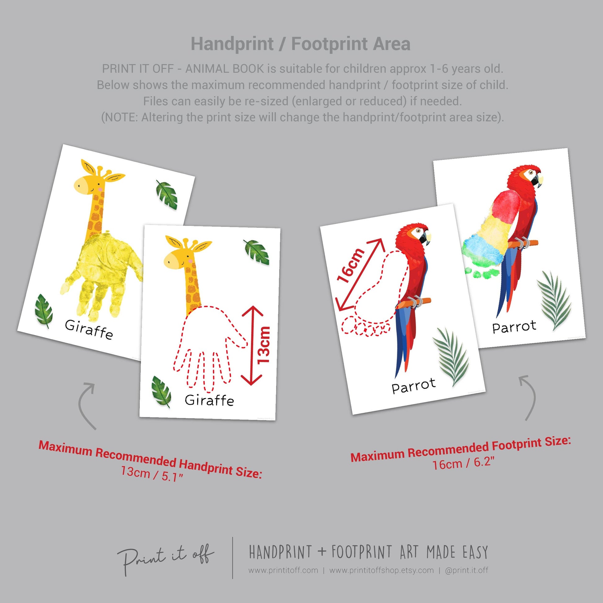 Animal Book Handprint Footprint Craft Art / Baby Toddler Child / Teacher Classroom Nursery Wall Decor Activity Card / Print It Off