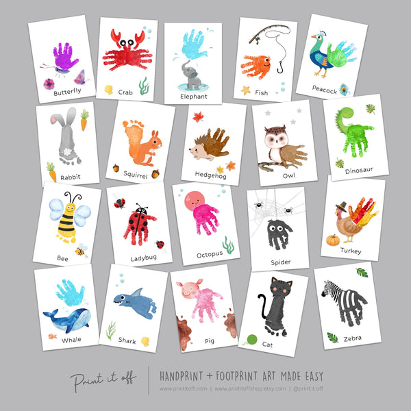 Animal Book Handprint Footprint Craft Art / Baby Toddler Child / Teacher Classroom Nursery Wall Decor Activity Card / Print It Off