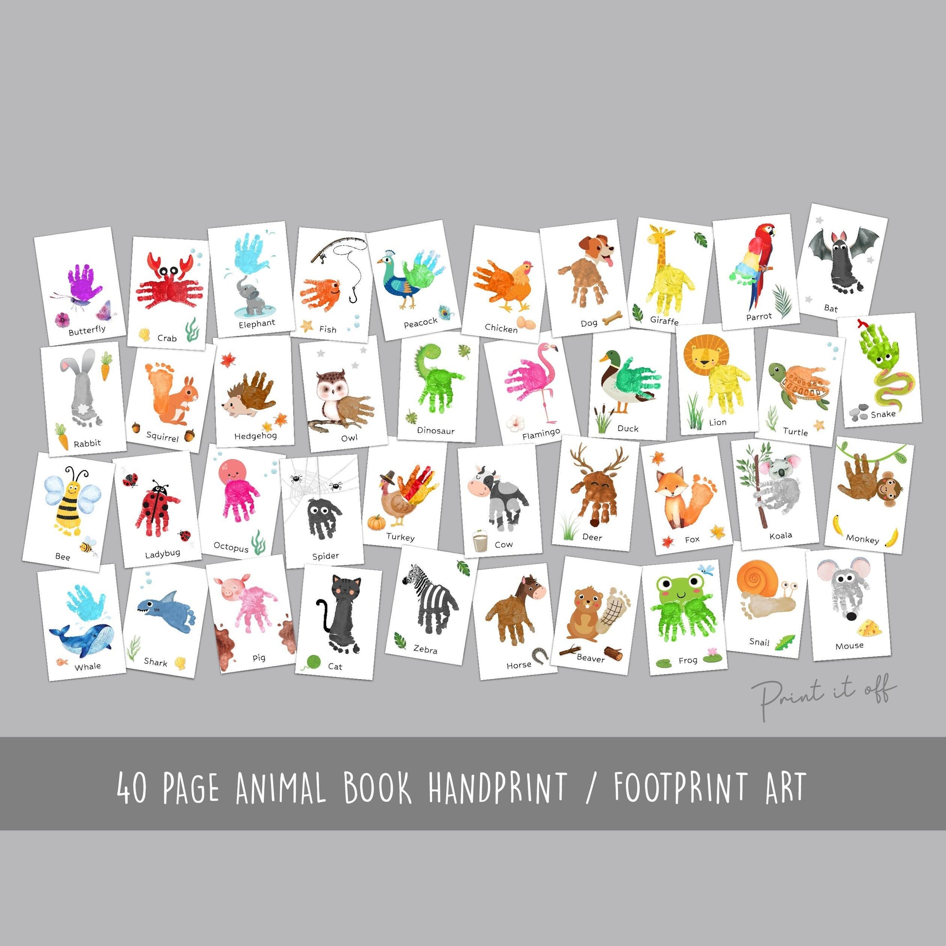 Animal Book Handprint Footprint Craft Art / Baby Toddler Child / Teacher Classroom Nursery Wall Decor Activity Card / Print It Off 0779