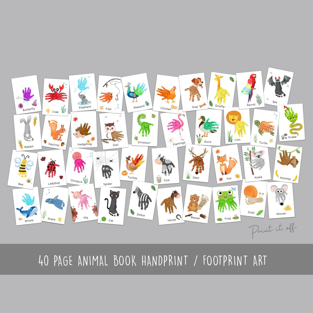 Animal Book Handprint Footprint Craft Art / Baby Toddler Child / Teacher Classroom Nursery Wall Decor Activity Card / Print It Off 0779