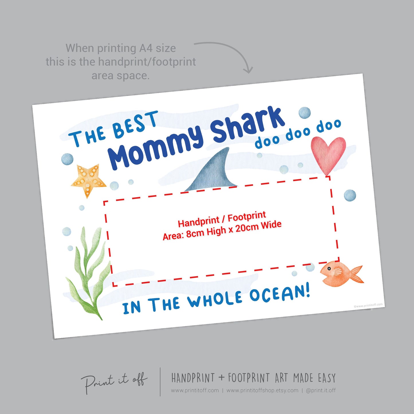 Best Mommy Shark / Footprint Handprint Art Craft Mom Mother&#39;s Day Birthday / Kids Baby Toddler / Keepsake Gift Card / PRINT IT OFF