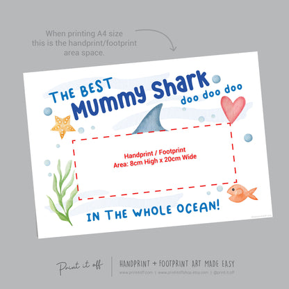 Best Mummy Shark / Footprint Handprint Art Craft Mum Mother&#39;s Day Birthday / Kids Baby Toddler / Keepsake Gift Card / PRINT IT OFF