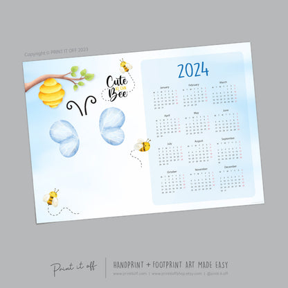2024 Bee Calendar Year / Handprint Footprint Art Craft / Activity DIY Gift Keepsake / Baby Kids Child Toddler / Printable Print It Off