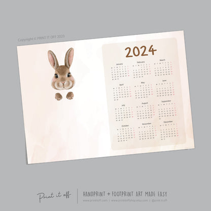 2024 Bunny Calendar Year / Handprint Footprint Art Craft / Activity DIY Gift Keepsake / Baby Kids Child Toddler / Print It Off