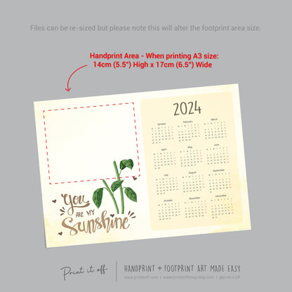 2024 Sunflower Calendar Year / Handprint Footprint Art Craft / Activity DIY Gift Keepsake / Baby Kids Child Toddler / Print It Off