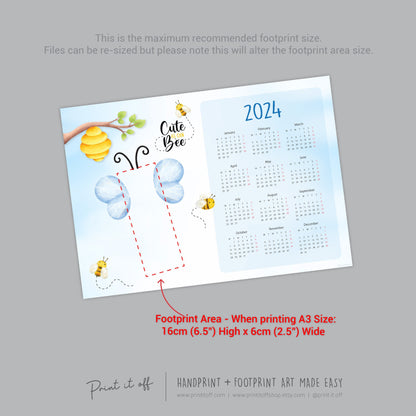 2024 Bee Calendar Year / Handprint Footprint Art Craft / Activity DIY Gift Keepsake / Baby Kids Child Toddler / Printable Print It Off