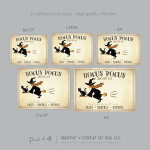 Hocus Pocus / Handprint Art Craft / Witch Broom Stick Halloween Sign / Kids Baby Toddler Keepsake Activity Memory / Print It Off