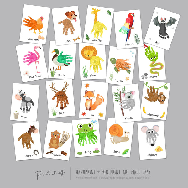 Animal Book Handprint Footprint Craft Art / Baby Toddler Child / Teacher Classroom Nursery Wall Decor Activity Card / Print It Off