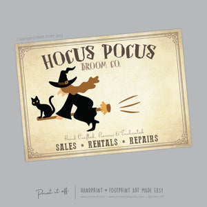 Hocus Pocus / Handprint Art Craft / Witch Broom Stick Halloween Sign / Kids Baby Toddler Keepsake Activity Memory / Print It Off