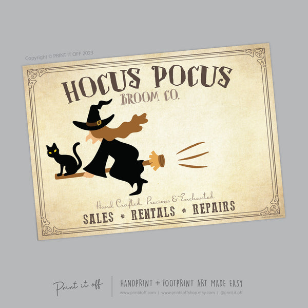 Hocus Pocus / Handprint Art Craft / Witch Broom Stick Halloween Sign / Kids Baby Toddler Keepsake Activity Memory / Print It Off