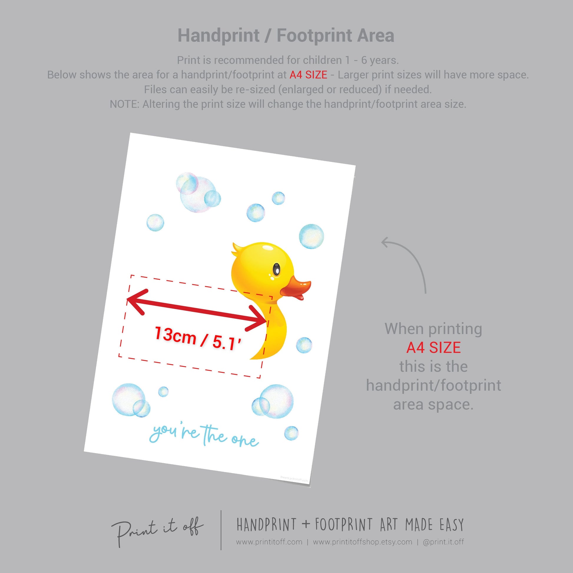 Rubber Ducky You&#39;re The One / Footprint Handprint Hand Art Craft / Duck Kids Baby Toddler / Keepsake Gift Diy Card PRINT IT OFF