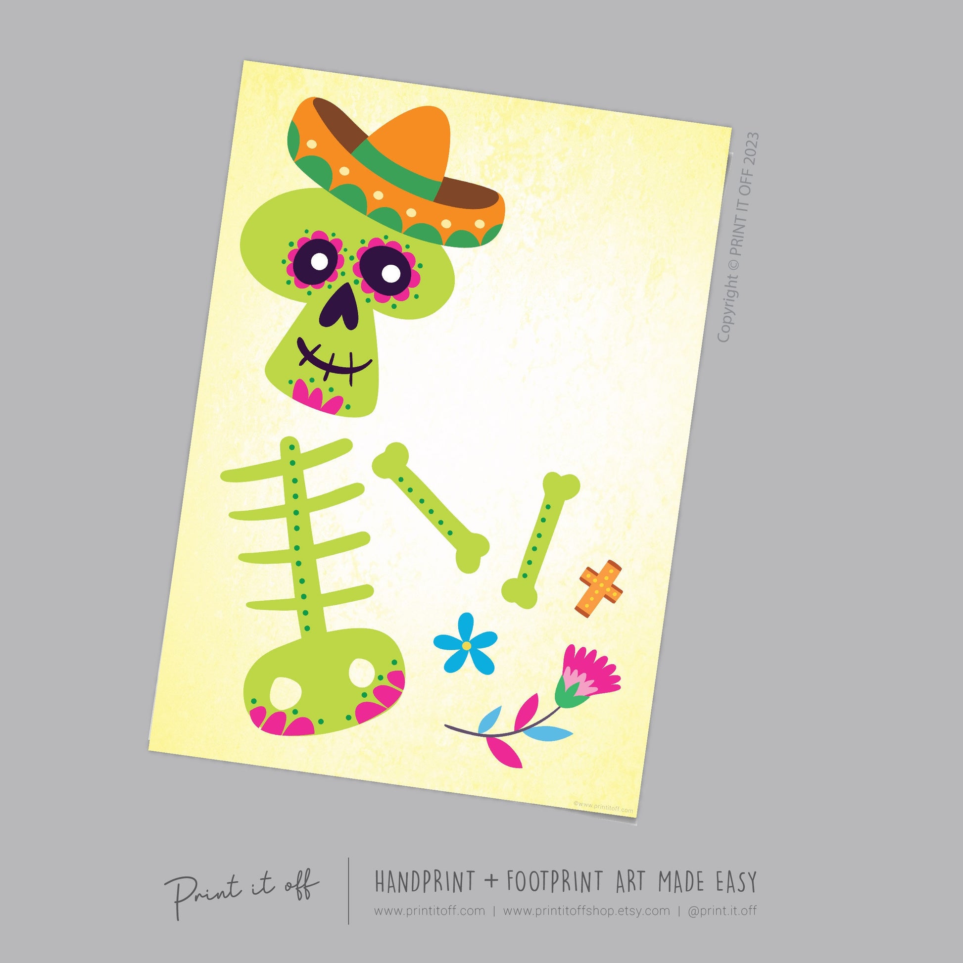 Mexican Sugar Skeleton Día de Los Muertos Day of the Dead / Handprint Hand Halloween Art Craft / Kids Baby Activity / Print It Off
