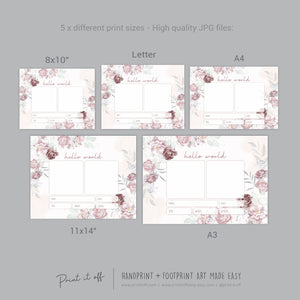 Hello World Handprint Footprint Art / Baby Newborn Announcement Keepsake Girl Nursery Memory Sign / Print It Off