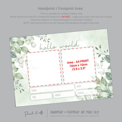 Hello World Handprint Footprint Art / Baby Newborn Announcement Keepsake Girl Boy Nursery Memory Sign / Print It Off