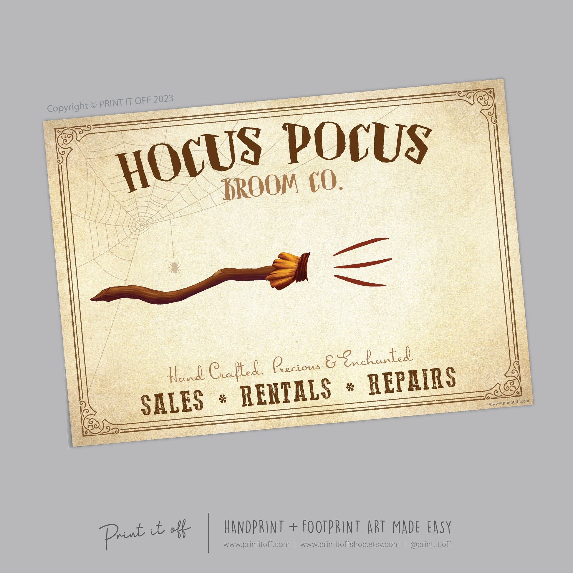Hocus Pocus Handprint Art Craft / Witch Broom Stick Halloween Sign / Kids Baby Toddler Keepsake Activity Memory / Print It Off 0766