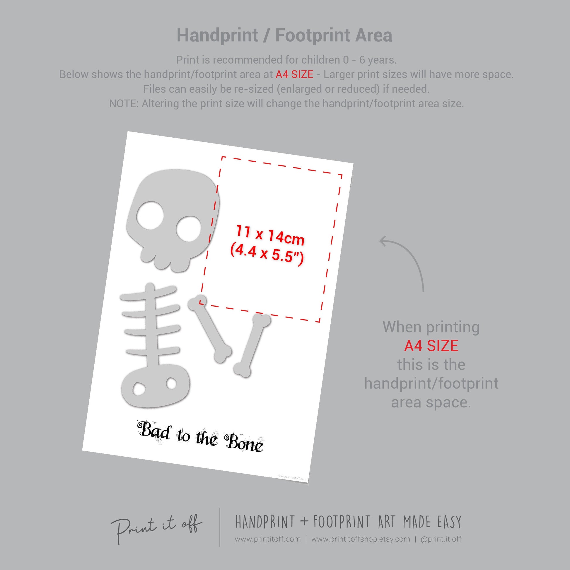 Bad to the Bone Skeleton Footprint Handprint Foot Hand Halloween Art Craft / Kids Toddler Baby DIY Memory Activity / Print It Off