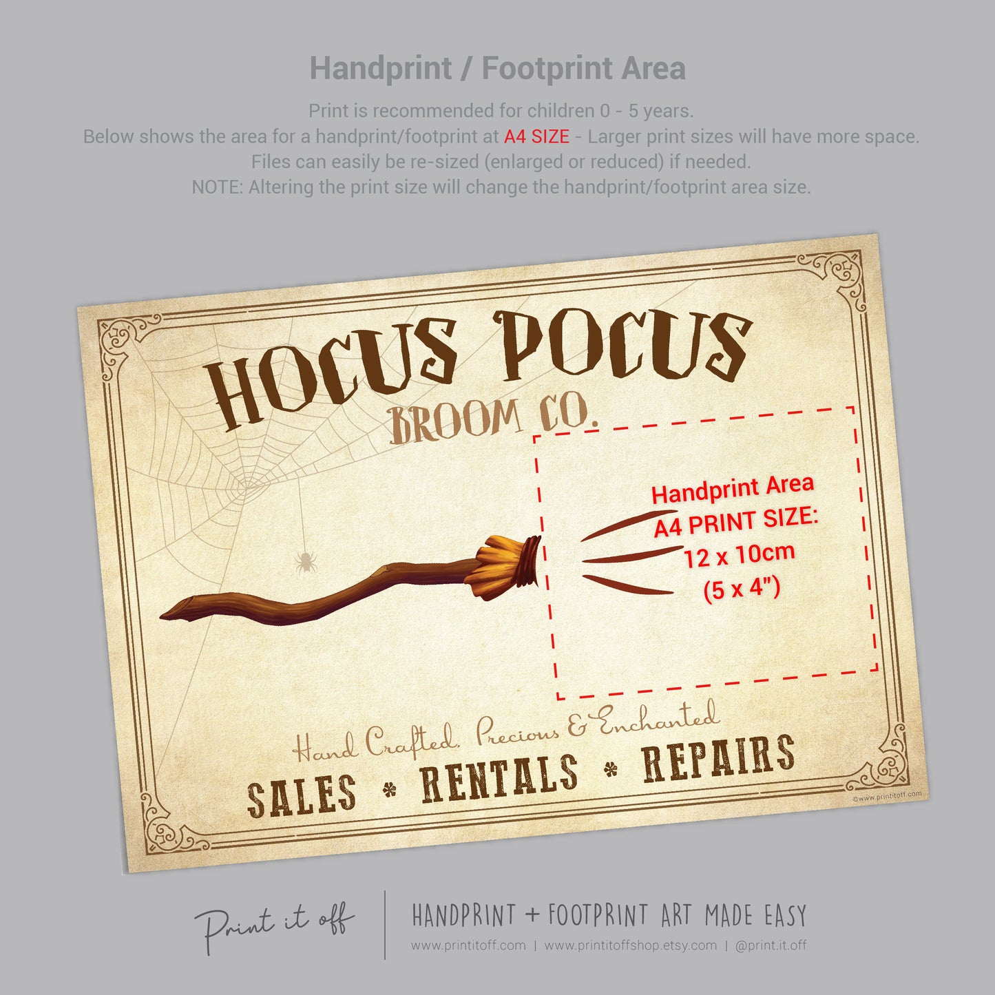 Hocus Pocus Handprint Art Craft / Witch Broom Stick Halloween Sign / Kids Baby Toddler Keepsake Activity Memory / Print It Off